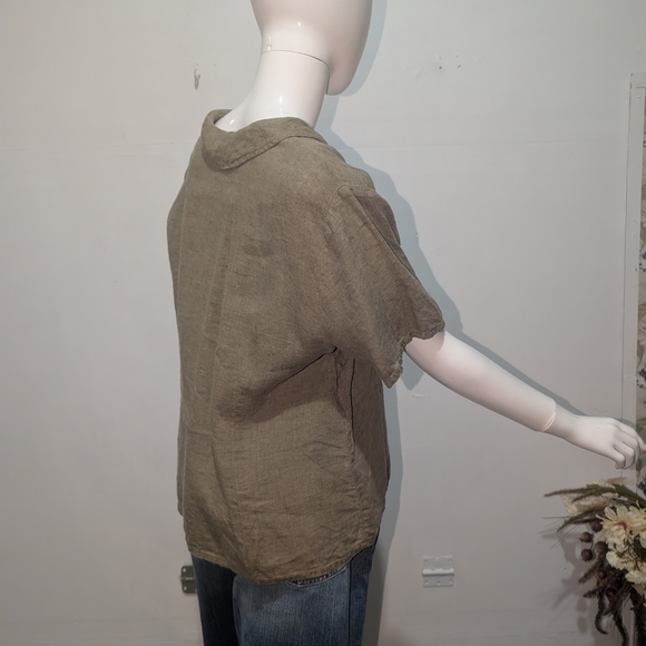 Flax Olive Green Button-Up Linen Top Size medium - Picture 4 of 6